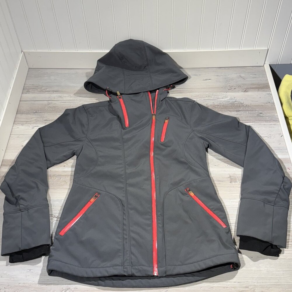 Athleta Women's Sz‎ Small Grey Hard Shell Fleece Lined Zip Up Hooded Jacket